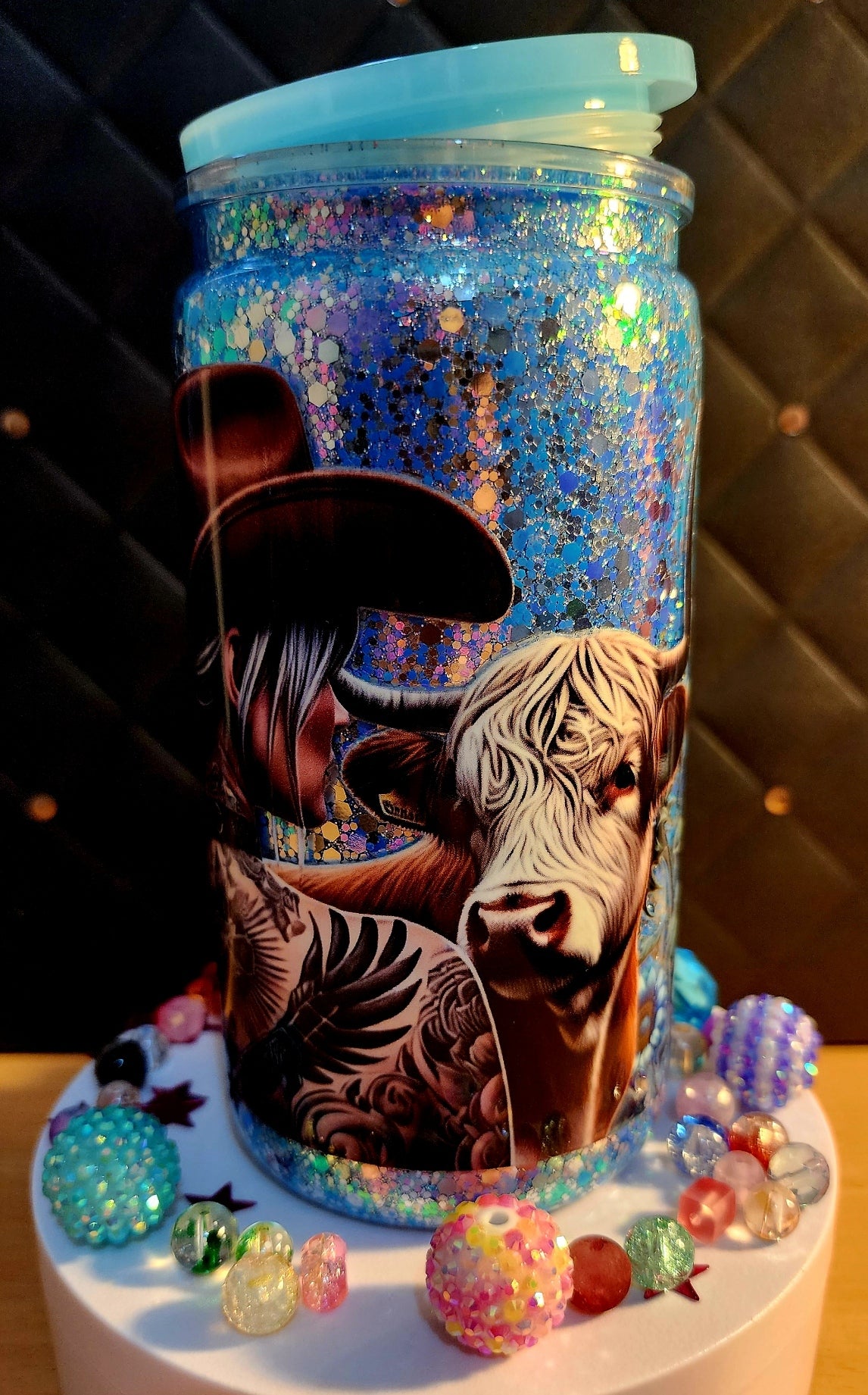 SNOWGLOBE - COWGIRL AND COW - (acrylic)