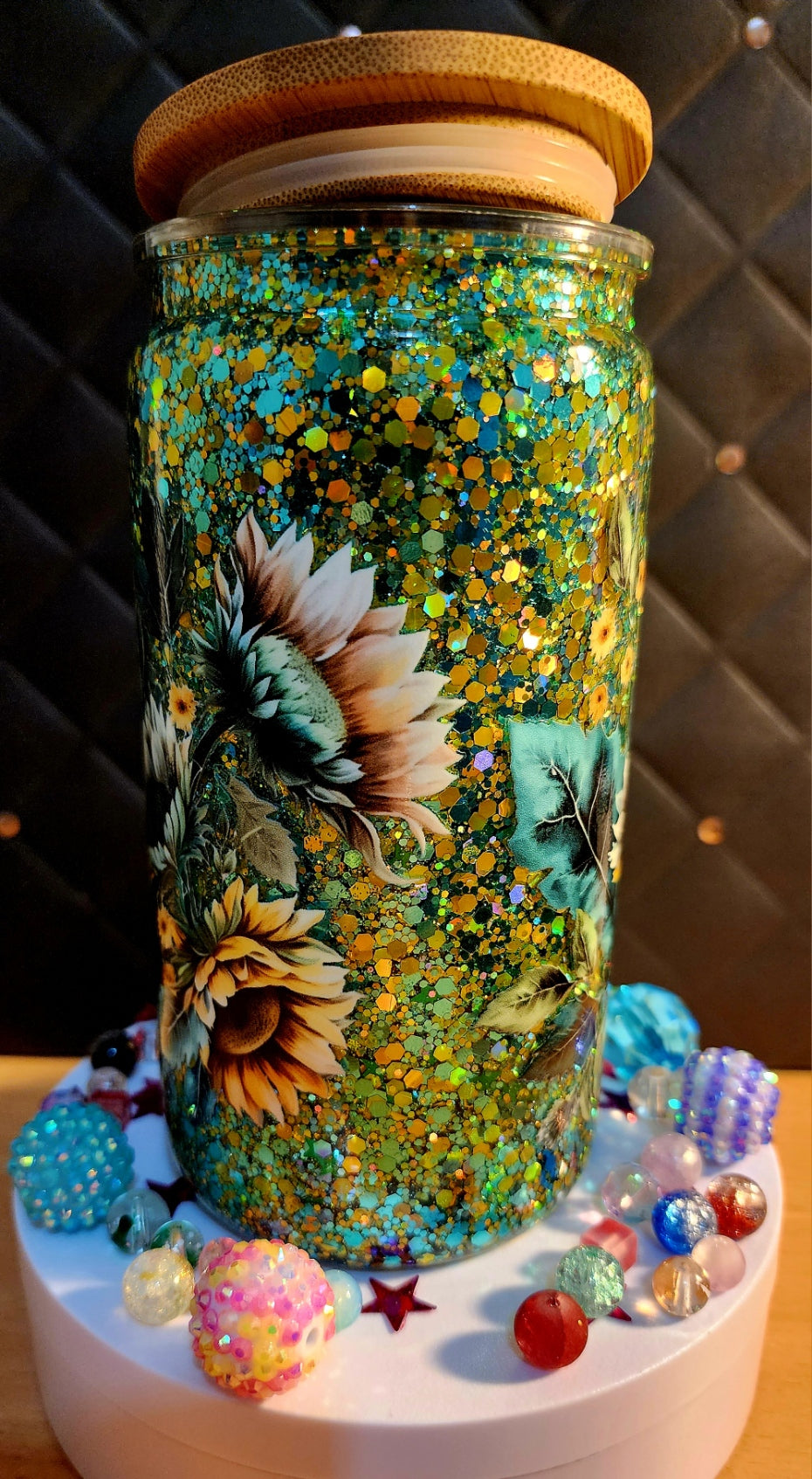 SNOWGLOBE TUMBER - cowboy boots and hat with sunflowers (glass)