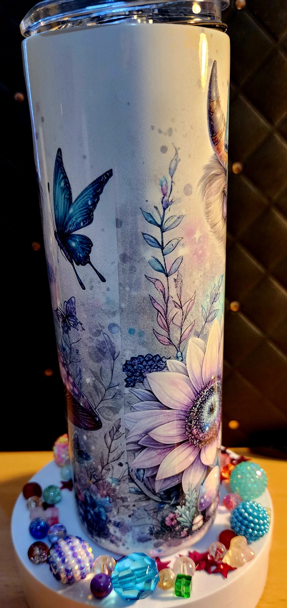 20 0z TUMBLER - Baby highland cow with blue ribbon (stainless steel)