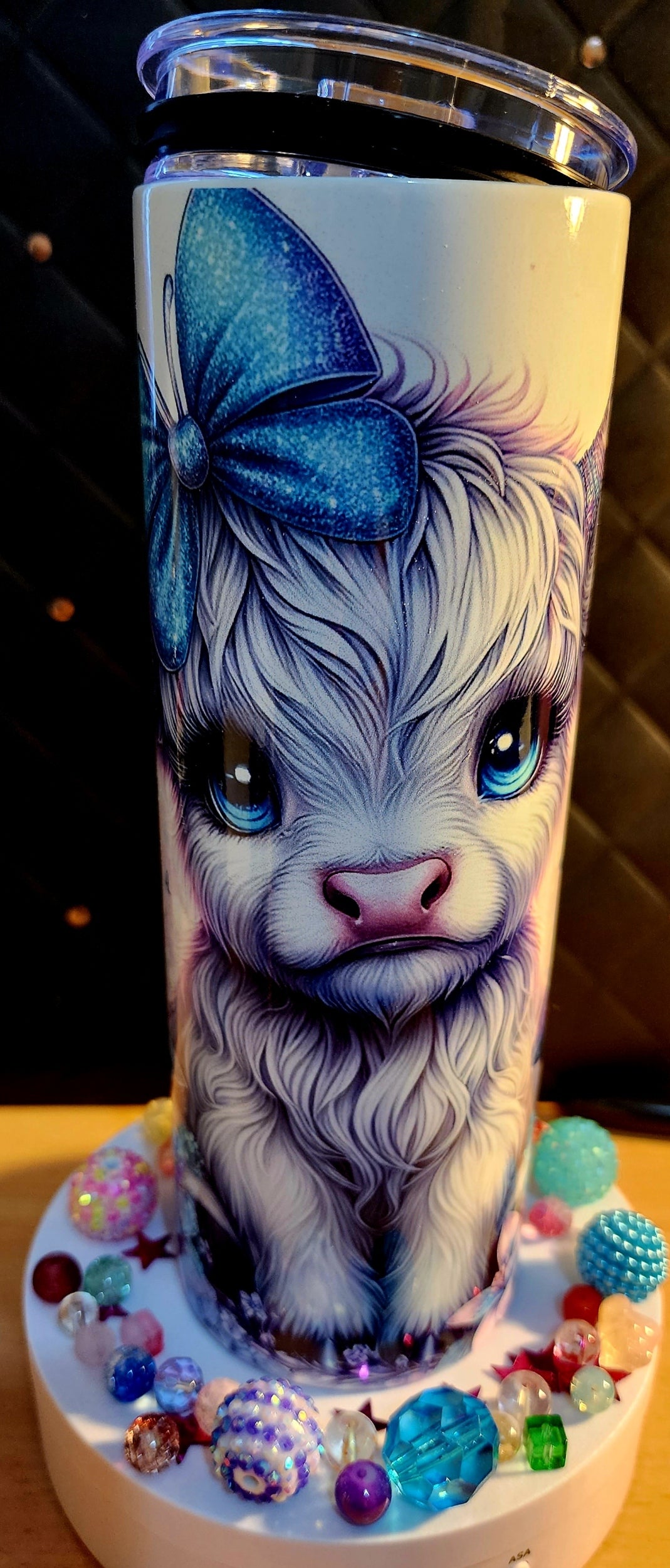 20oz TUMBLER - Baby Highland Cow with Blue Ribbon (stainless steel)