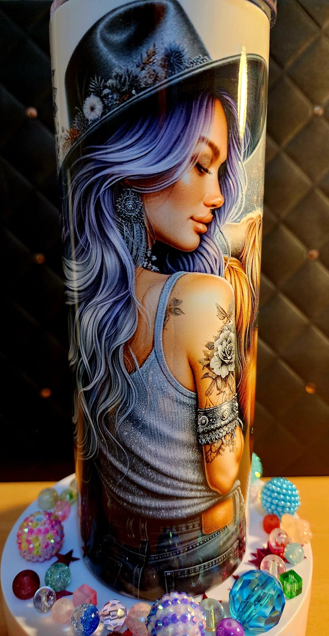 20oz TUMBLER - Tattoo Girl with Highland Cow (stainless steel)