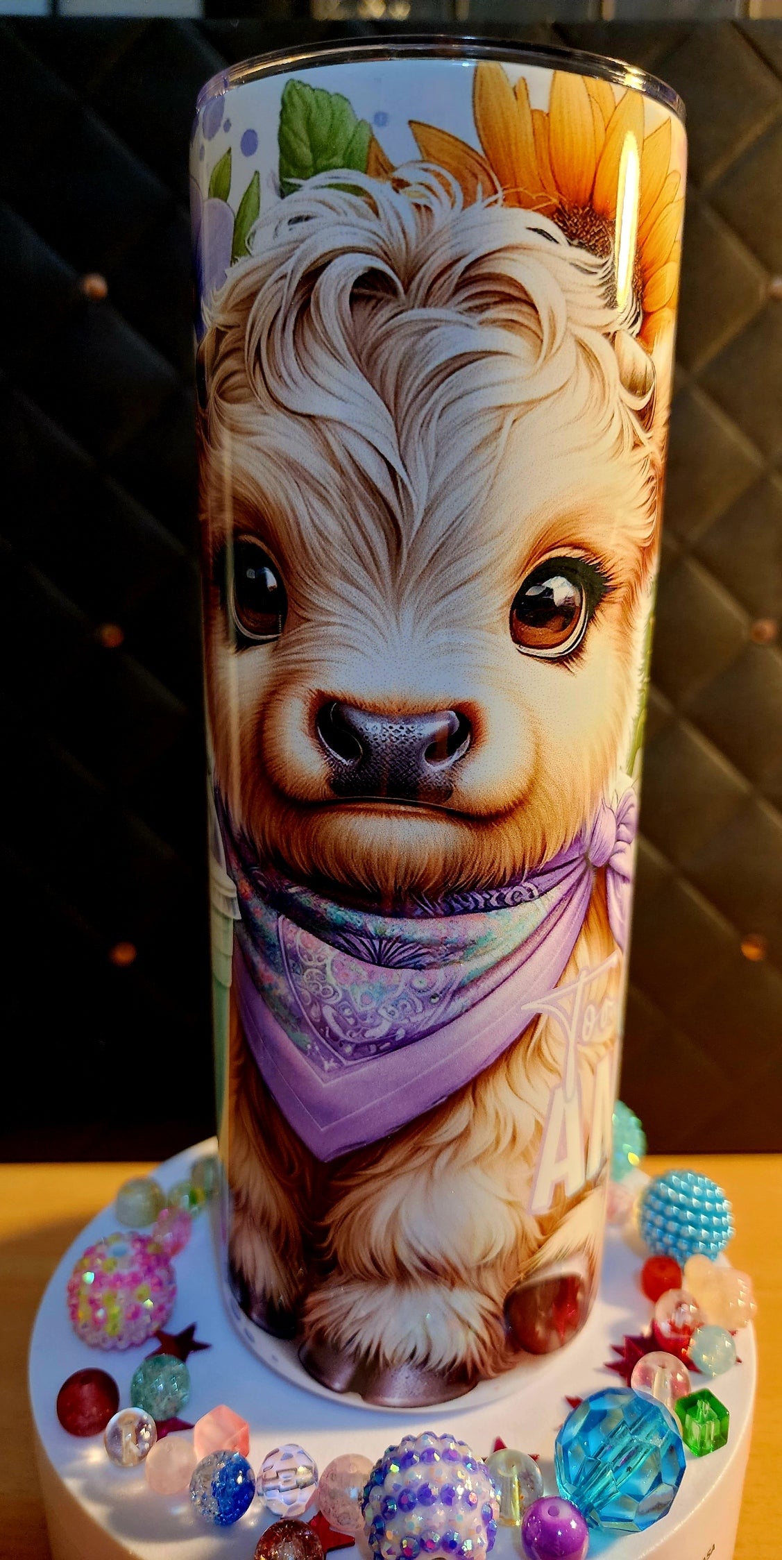 20oz TUMLER - Baby highland cow with purple bandana - Too cute to be anxious (stainless steel)