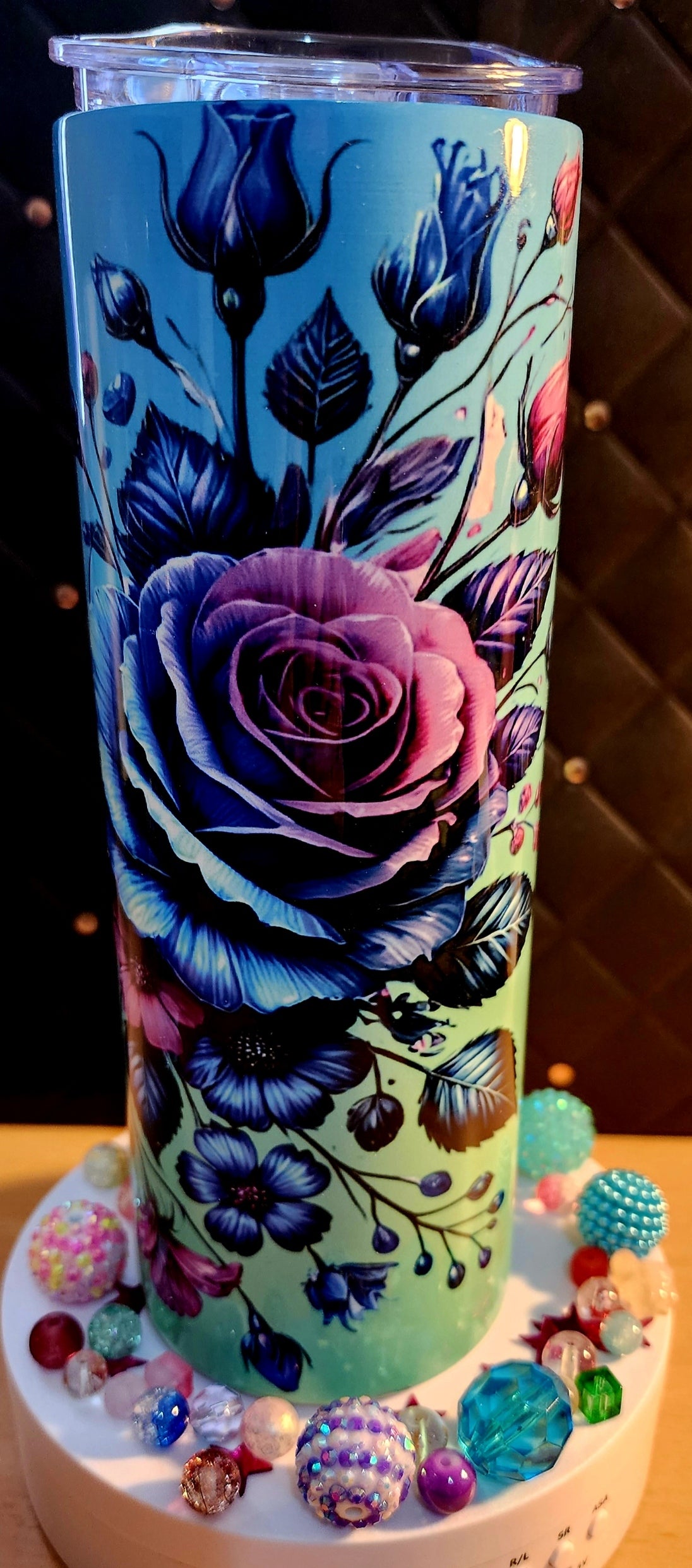 20oz TUMBLER - Blue butterfly with flowers