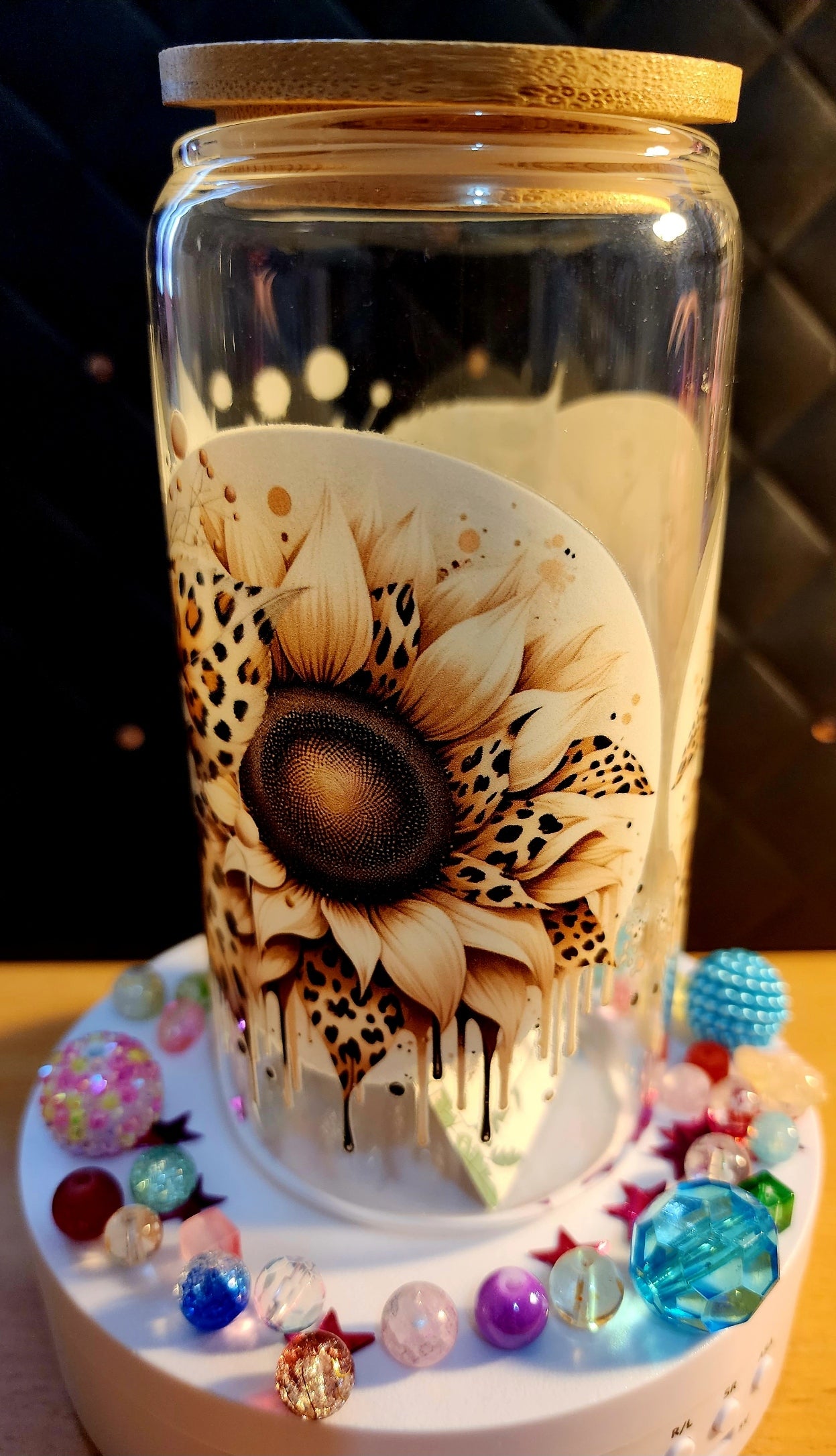 TUMBLER - Brown patterned sunflower (glass)