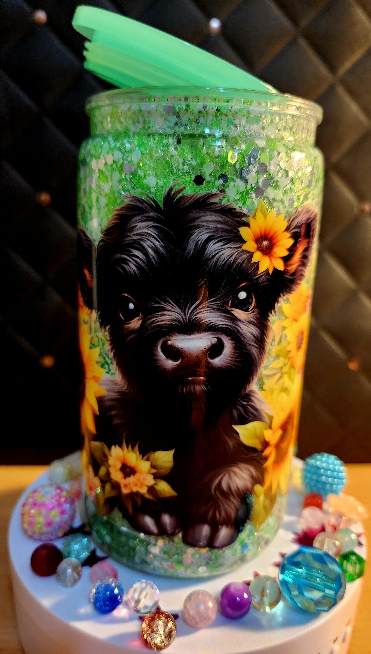 SNOWGLOBE TUMBLER - Black baby highland cow (acrylic)