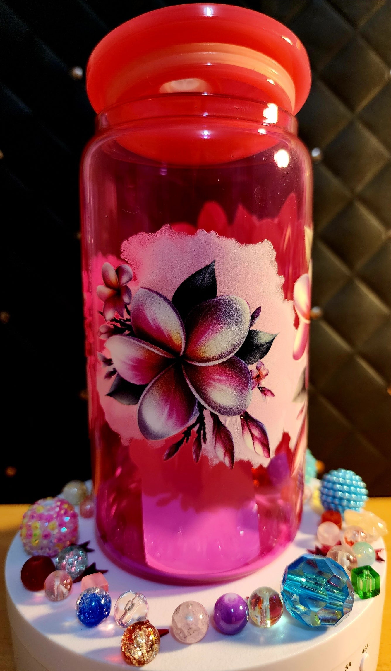 TUMBLER - Pink frangipanis (acrylic)