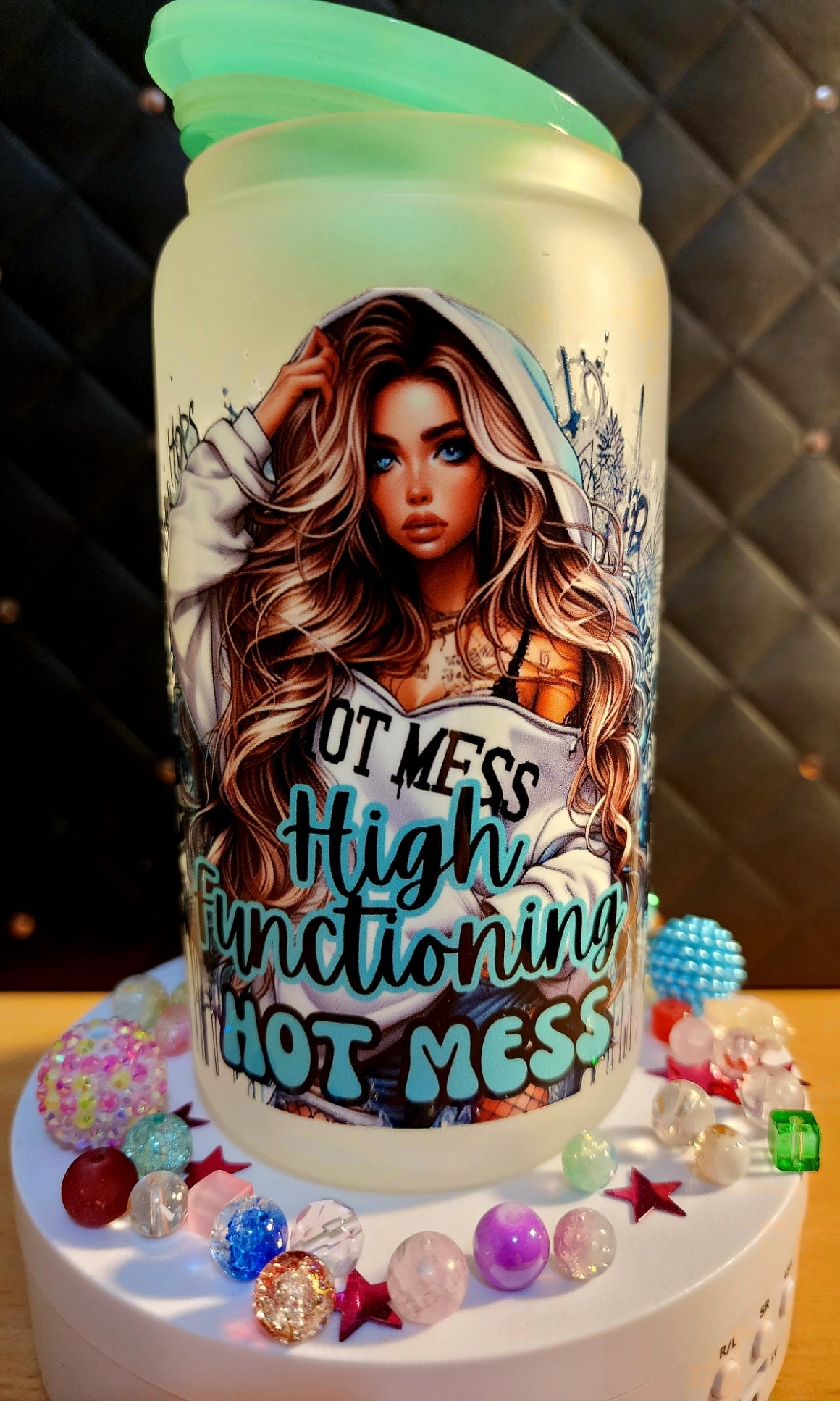 TUMBLER - Tattoo Girl - High functioning hot mess - (glass)