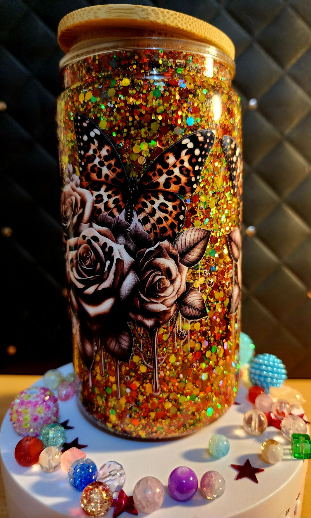 SNOWGLOBE TUMBLER - Tattoo girl wearing leopard print - (glass)