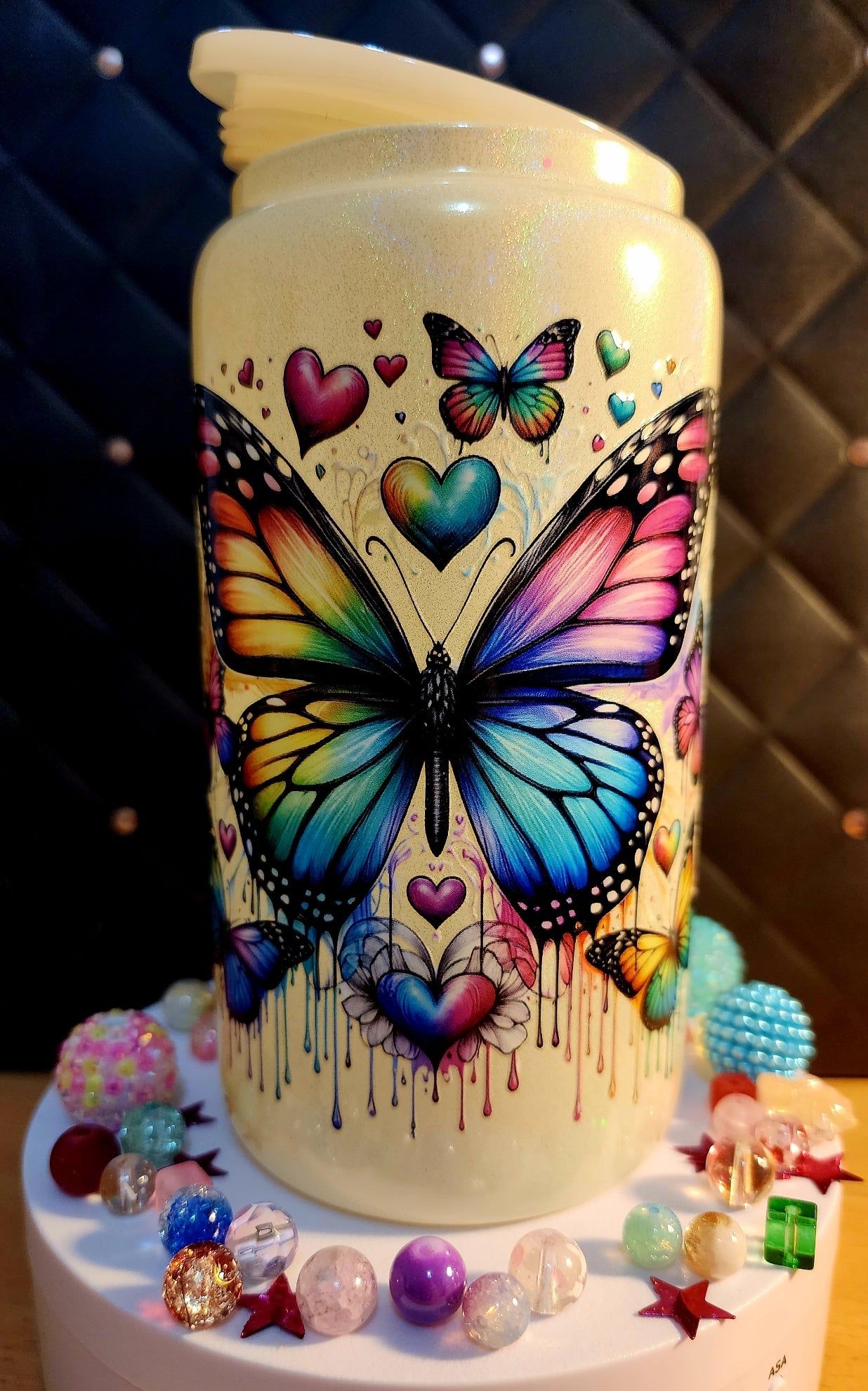 TUMBLER - Colored butterflies (yellow glass)
