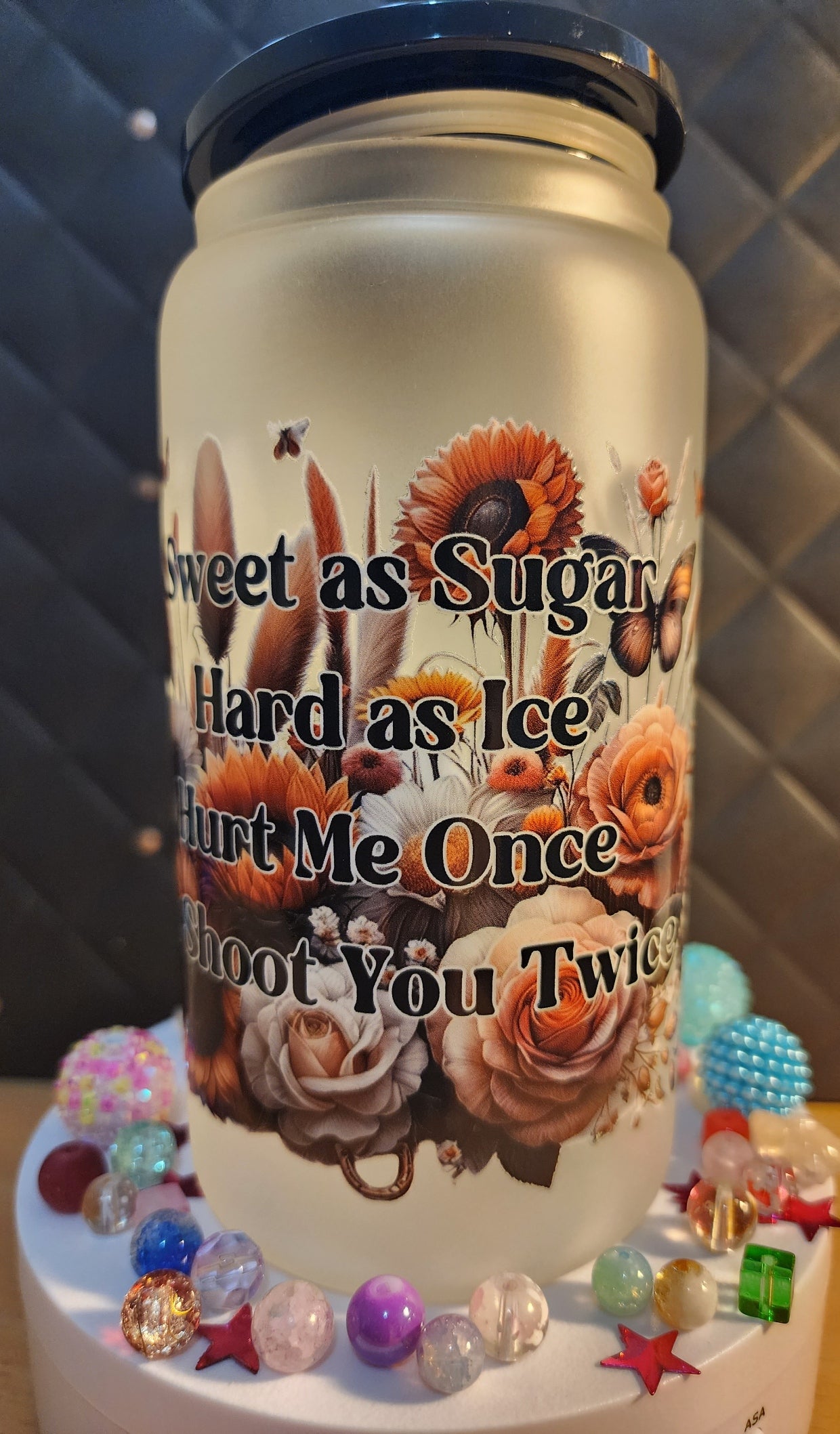 TUMBLER - Cowgirl and horse - Hurt me once and I'll shoot you twice (glass)