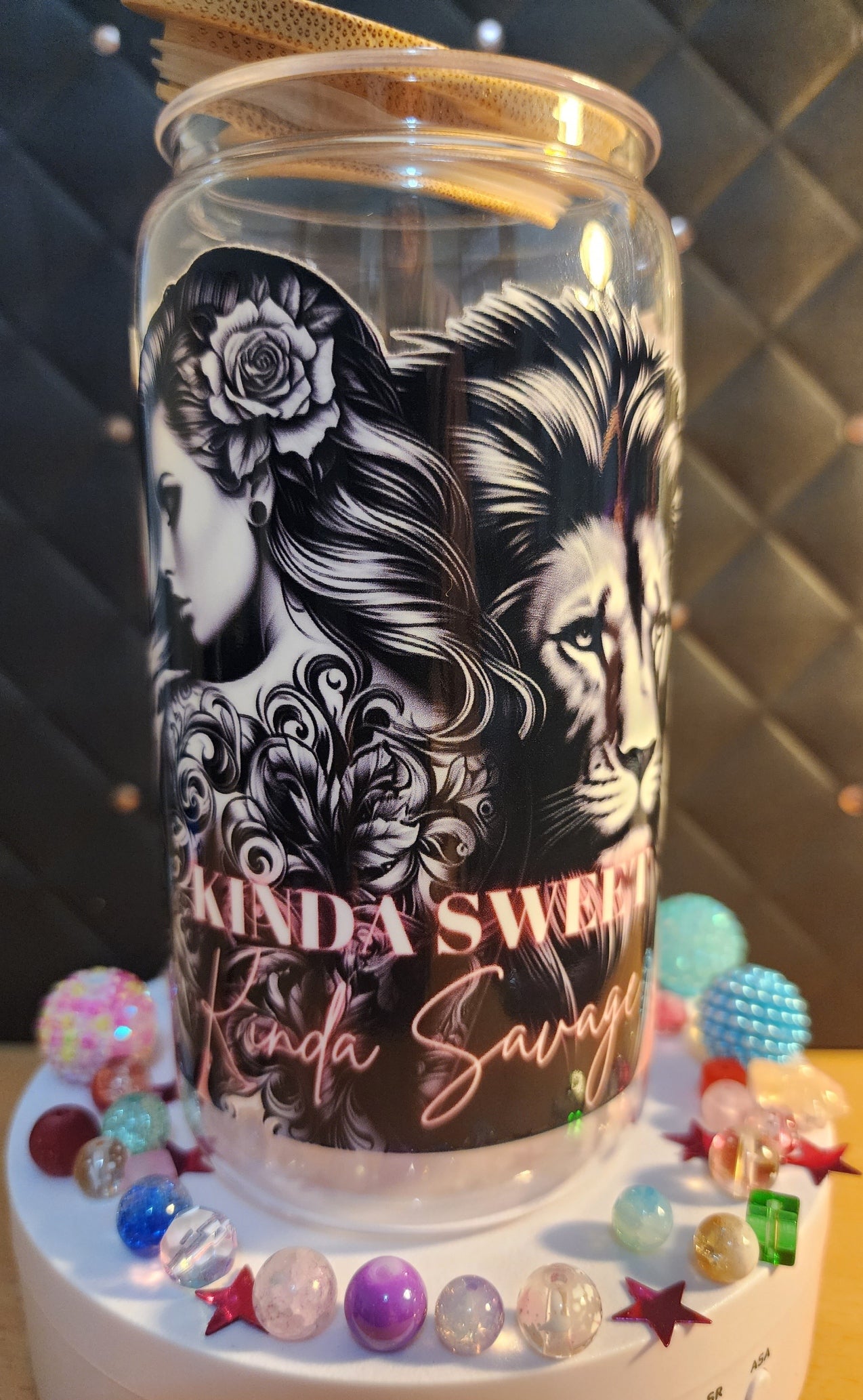 TUMBLER _ Tattoo girl and lion - Kinda sweet, kinda savage (acrylic)