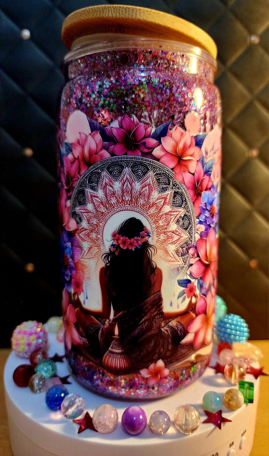 SNOWGLOBE TUMBLER - Girl meditating - Let that shit go (acrylic)
