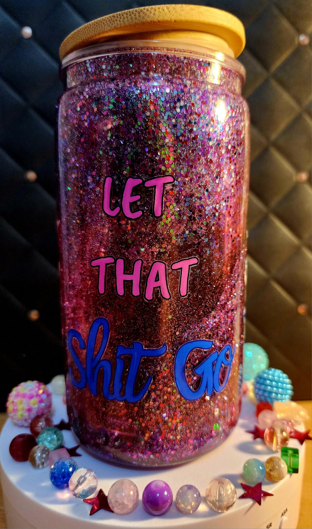 SNOWGLOBE TUMBLER - Girl meditating - Let that shit go (acrylic)