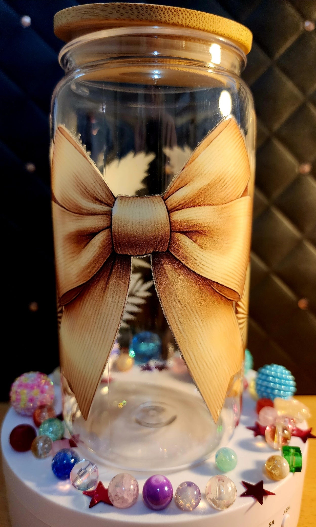 TUMBLER - Brown bow and with ferns
