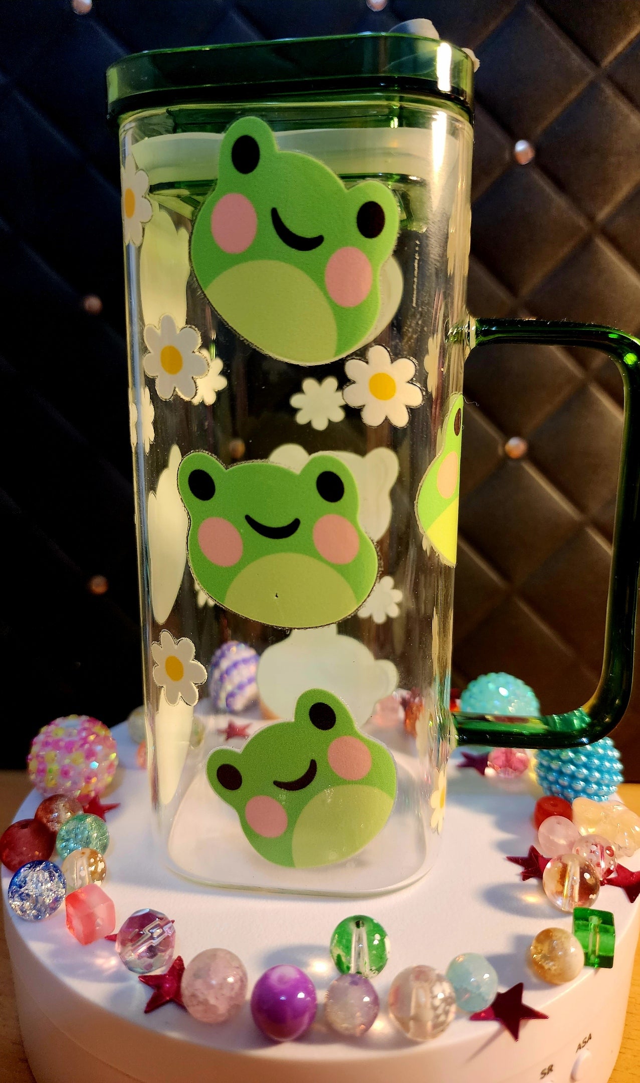 TUMBLERS - Square cup with handle with frogs (green acrylic)