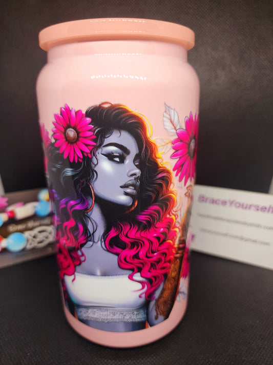 TUMBLER - GIRL WITH PINK FLOWER (stainless steel)