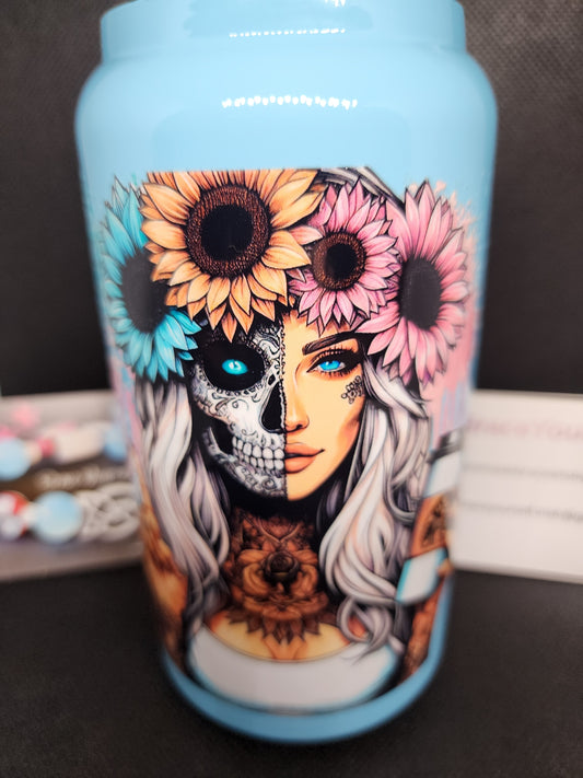 TUMBLER - HALF FACE TATTOO GIRL / SKULL (stainless steel)