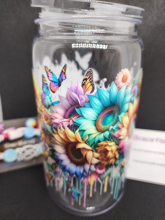 TUMBLER - FLOWERS AND BUTTERFLIES (acrylic)