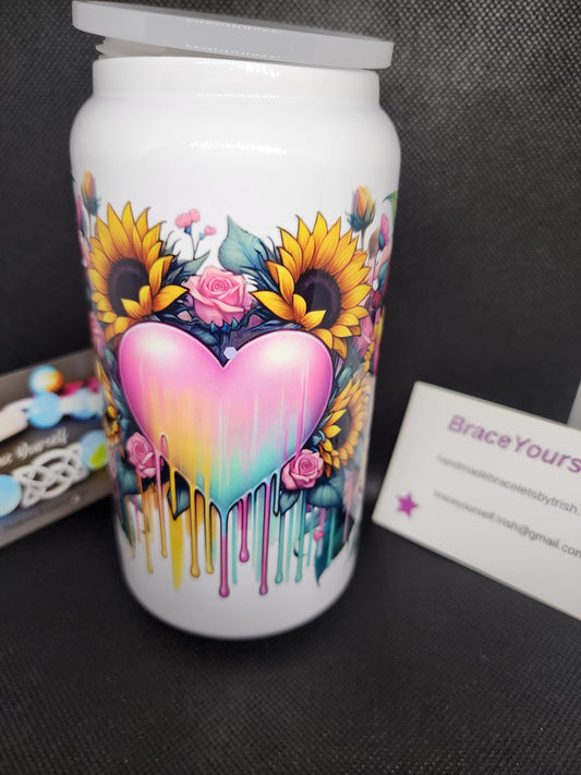 TUMBLER - LOVE HEART & FLOWERS (stainless steel)