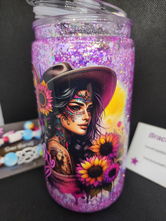 SNOWGLOBE - COWGIRL WITH SUNFLOWERS  #3 (acrylic)
