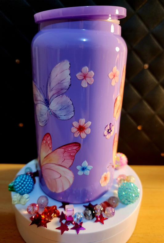 TUMBLER - PURPLE WITH BUTTERFLIES (stainless steel)