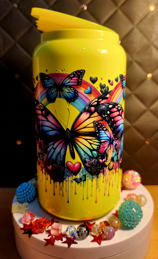 TUMBLER - COLOURED BUTTERFLIES (stainless steel)