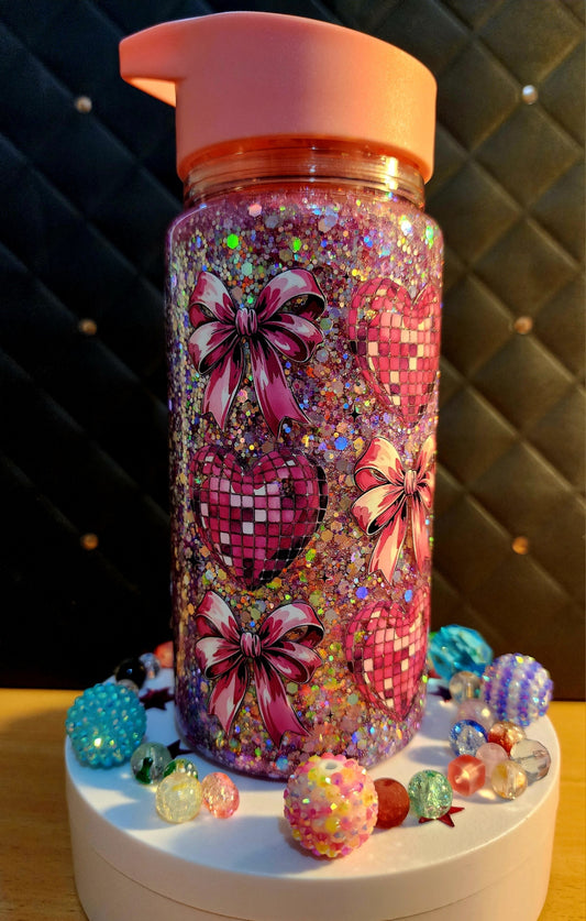 SNOWGLOBE DRINK BOTTLE - PINK BOWS - (acrylic)