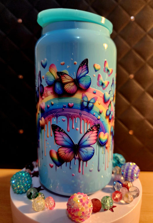 TUMBLER - COLOURED BUTTERFLIES (stainless steel)