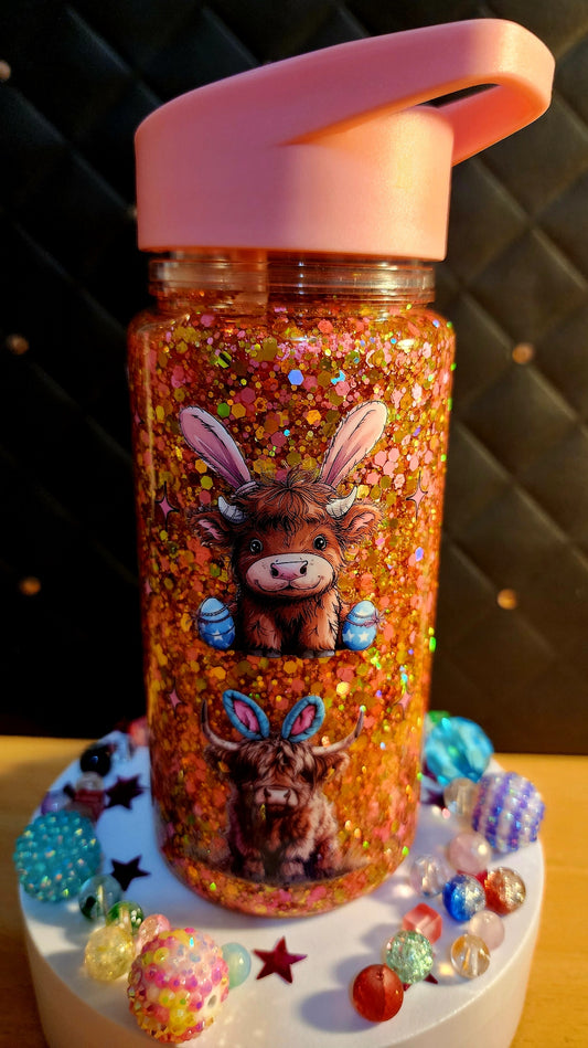 SNOW GLOBE DRINK BOTTLE - Highland Cow Easter Ears (acrylic)