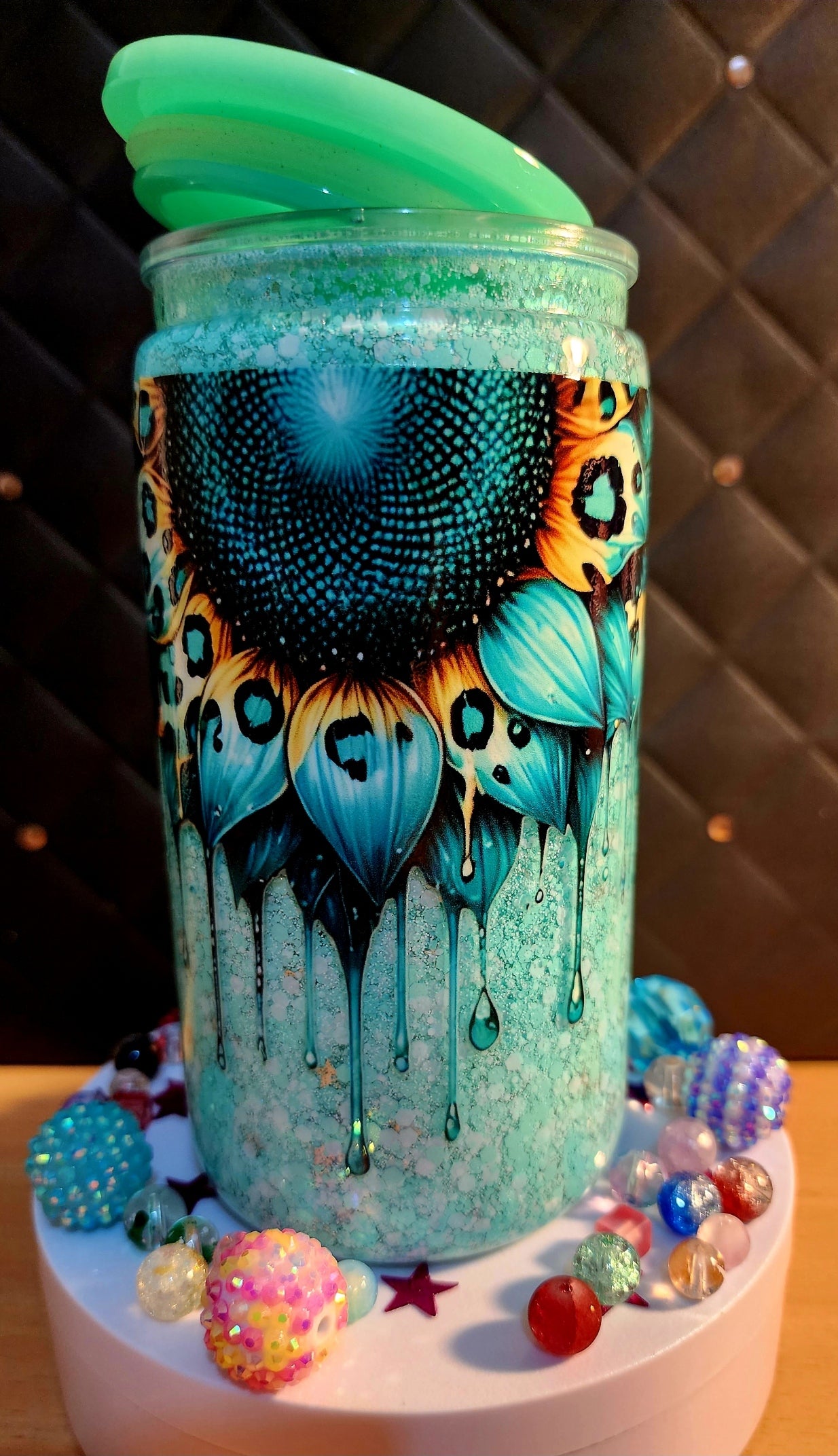SNOW GLOBE TUMBER - green dripping flower (acrylic)