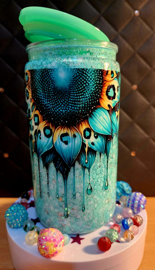 SNOW GLOBE TUMBER - green dripping flower (acrylic)