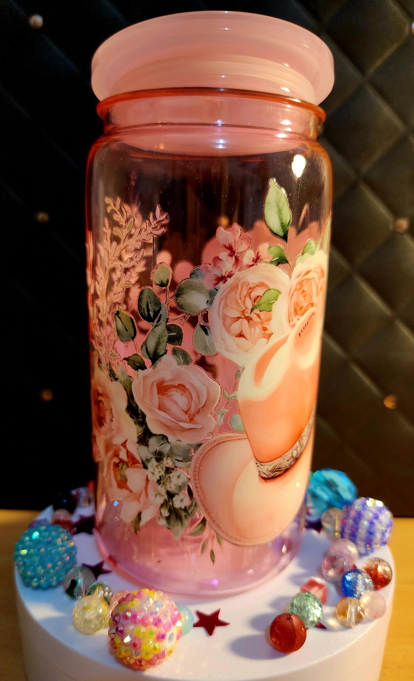 TUMBLER - pink cowboy boots and hat - (acrylic)