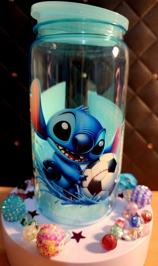 TUMBLER - Stitch with soccer ball - (acrylic)