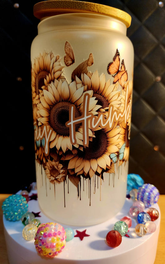 TUMBLER - Brown flowers with quote (glass)