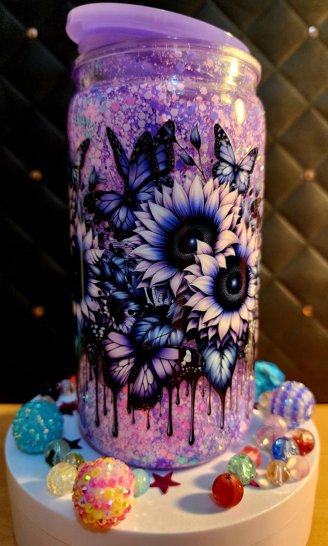 SNOWGLOBE TUMBLER - purple flowers (acrylic)