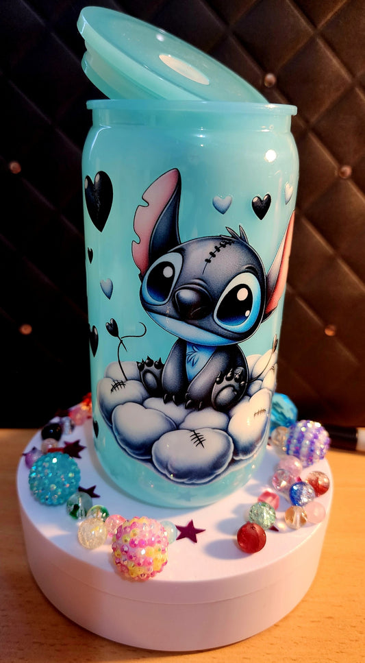 TUMBLER - Stitch sitting on clouds (acrylic)
