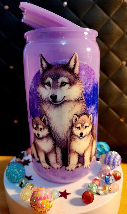 TUMBLER - Husky mum with puppies (acrylic)