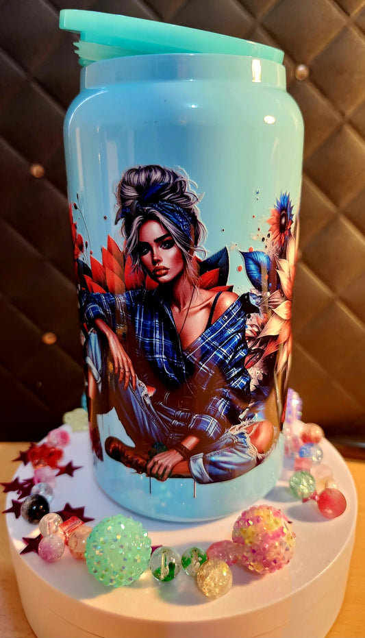 TUMBLER - Tattoo girl with colour flowers (stainless steel)