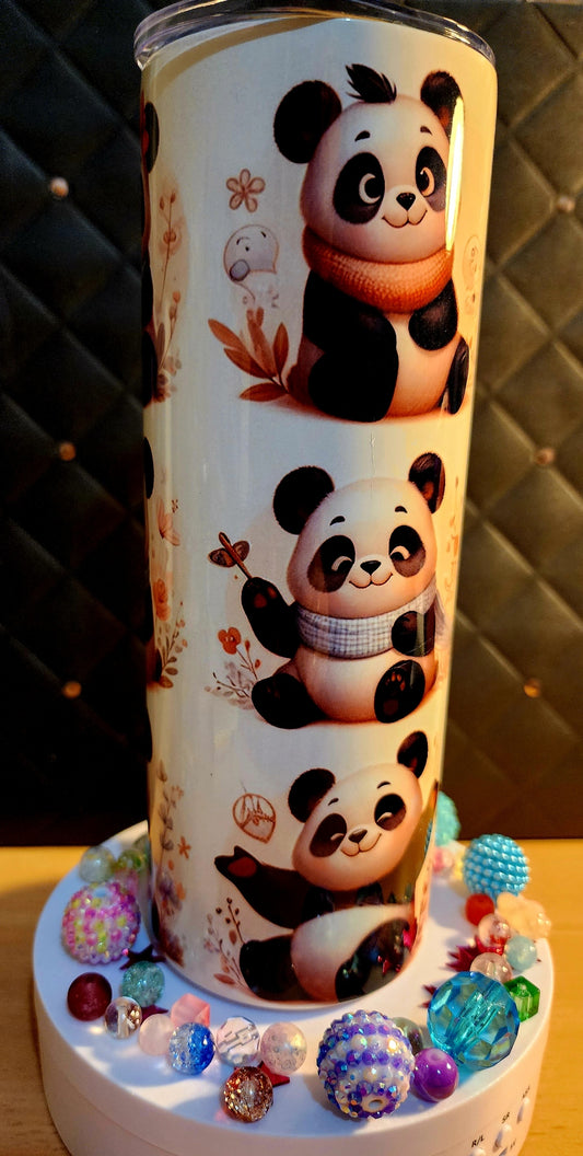 20oz TUMBLER - Baby pandas wearing scarves (stainless steel)