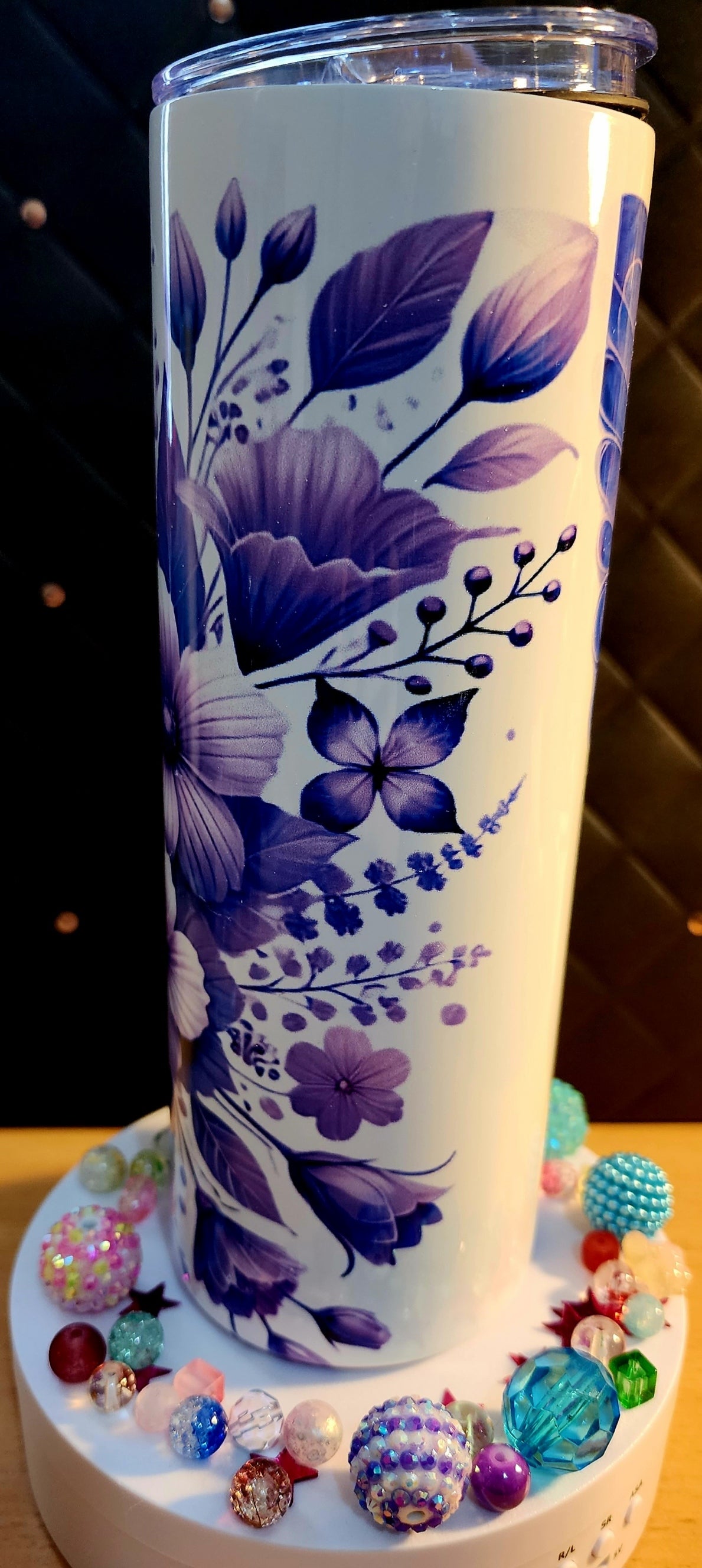 20oz TUMBLER - Purple butterfly with purple flowers (stainless steel)