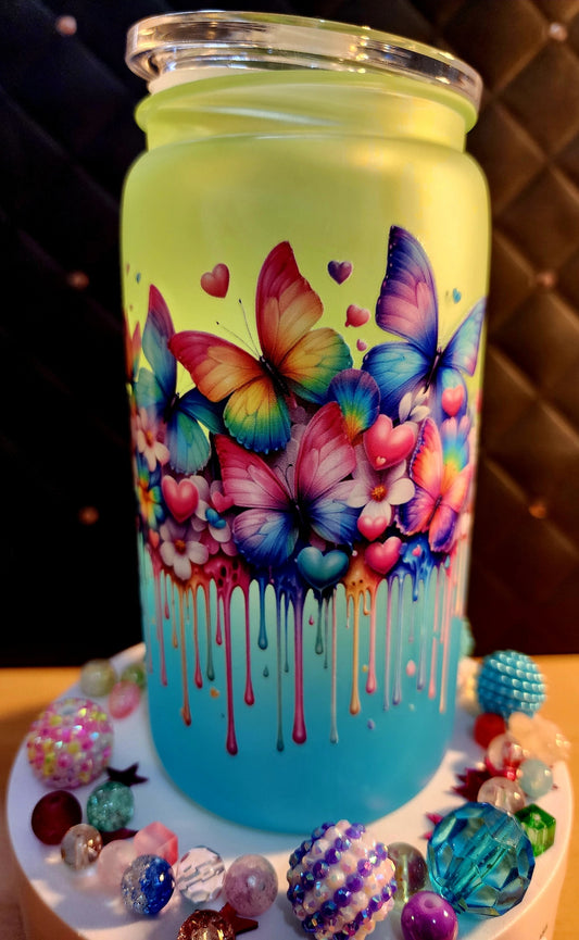 TUMBLER - Bright colored butterflies (acrylic)