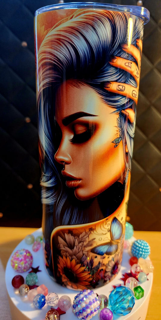 20oz TUMBLER - Tattoo girl with sunflowers (stainless steel)