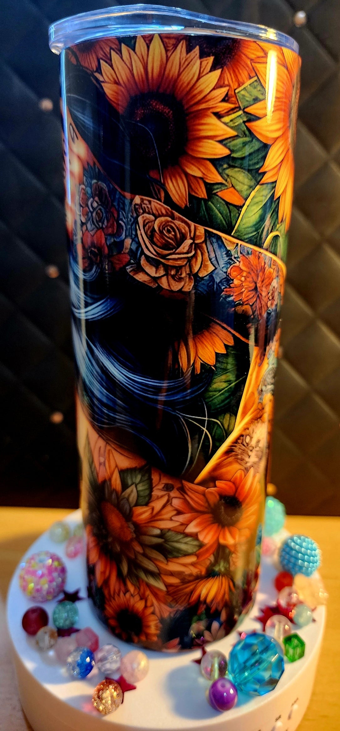 20oz TUMBLER - Tattoo girl with sunflowers (stainless steel)