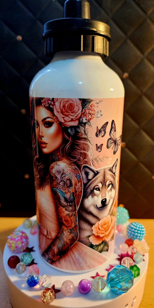 DRINK BOTTLE - Tattoo girl with flower in her hair (stainless steel)