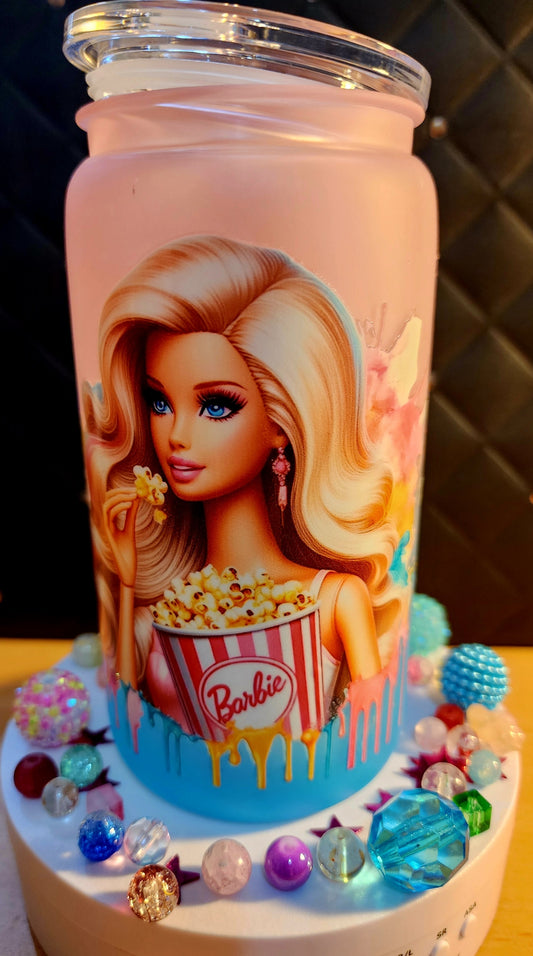 TUMBLER - Barbie eating popcorn - (acrylic)