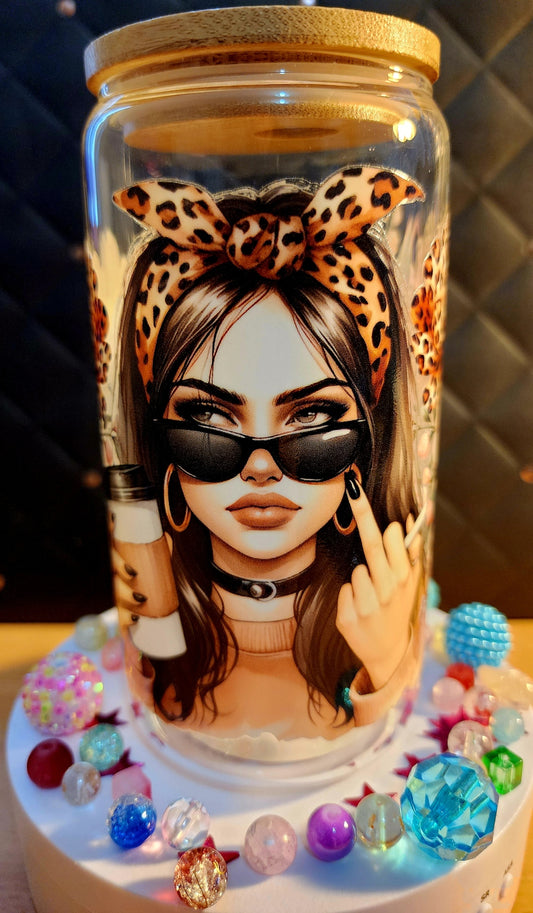 TUMBLER - Girl wearing sunglasses giving the finger (glass)