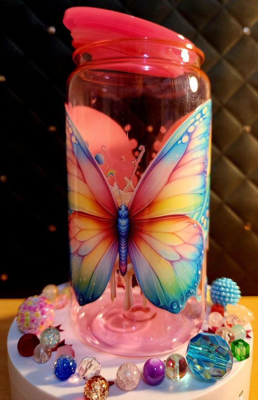 TUMBLER -  Pink Butterfly (acrylic)