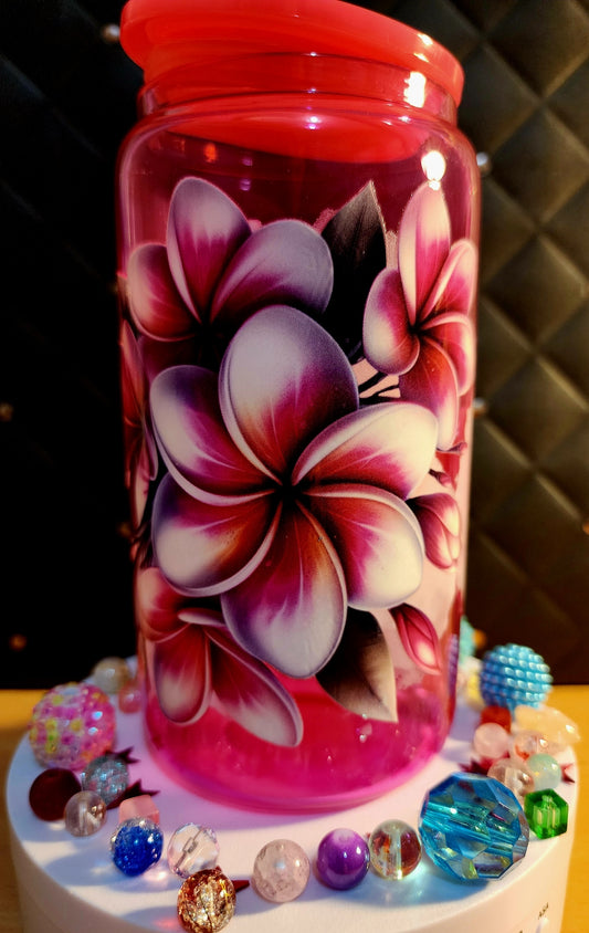 TUMBLER - Pink frangipanis (acrylic)