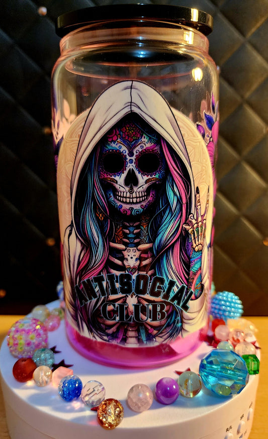 TUMBLER - Skull with hood - Anti-social butterfly - (acrylic)