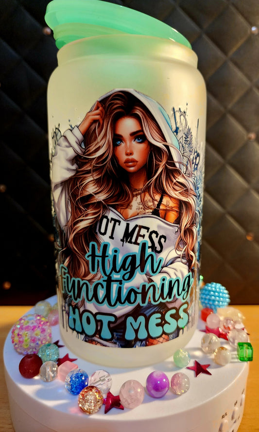 TUMBLER - Tattoo Girl - High functioning hot mess - (glass)